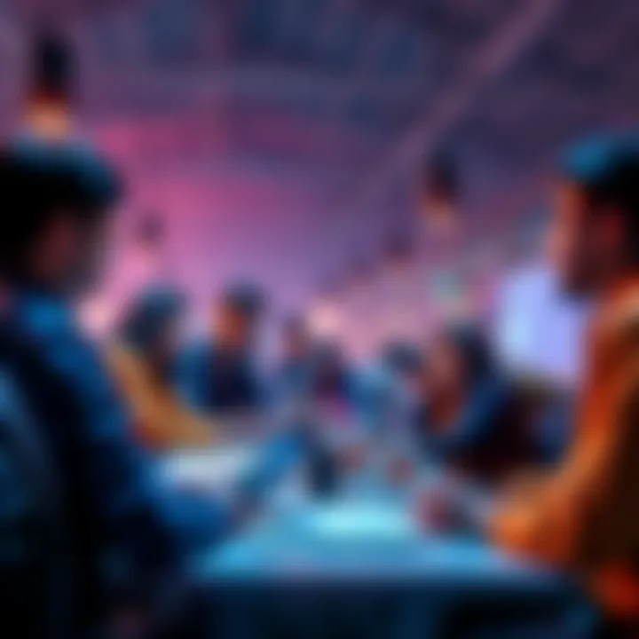 Group of university students engaging in discussions about blockchain technology at an Algorand club meeting