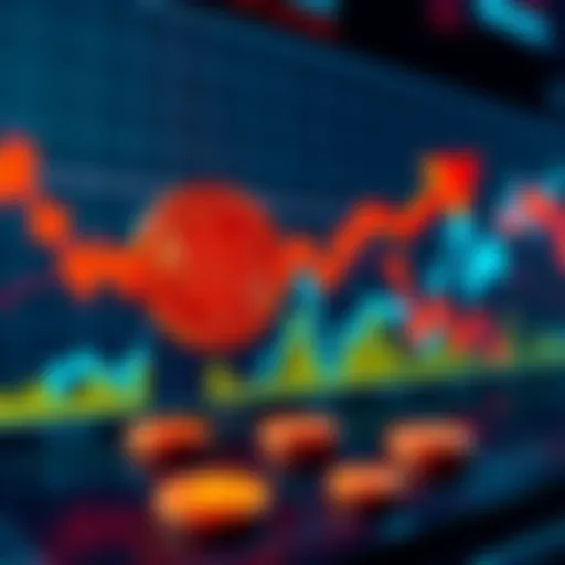 Graph showing variations in cryptocurrency values with arrows indicating movement