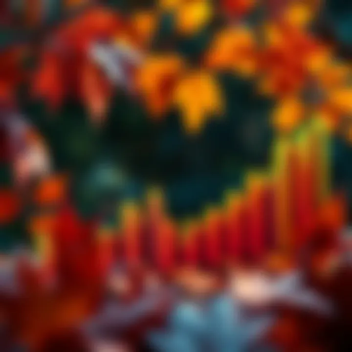Colorful graph showing rising market trends with autumn leaves in the background