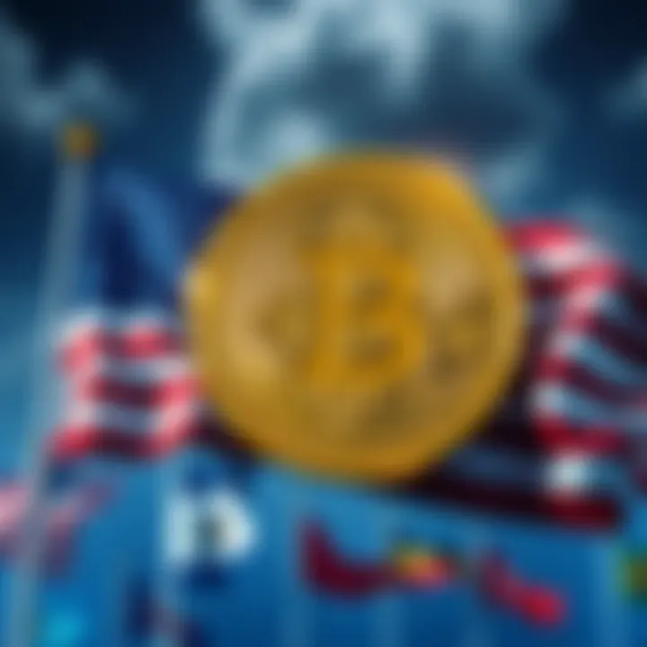 U.S. Bitcoin Holdings The U.S. flag with a giant Bitcoin symbol, representing its dominance in global Bitcoin ownership, overshadowing other country flags.