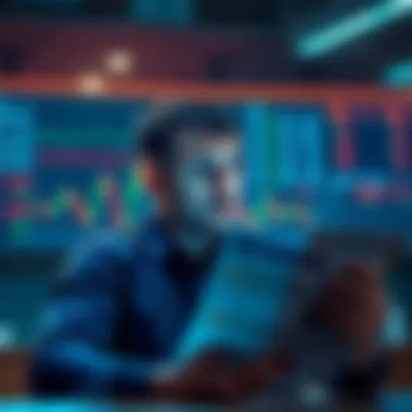 A worried person looking at financial charts and news about the US government shutdown