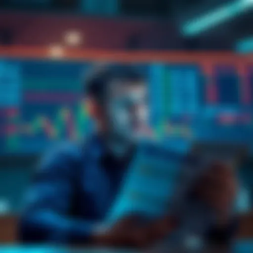 A worried person looking at financial charts and news about the US government shutdown