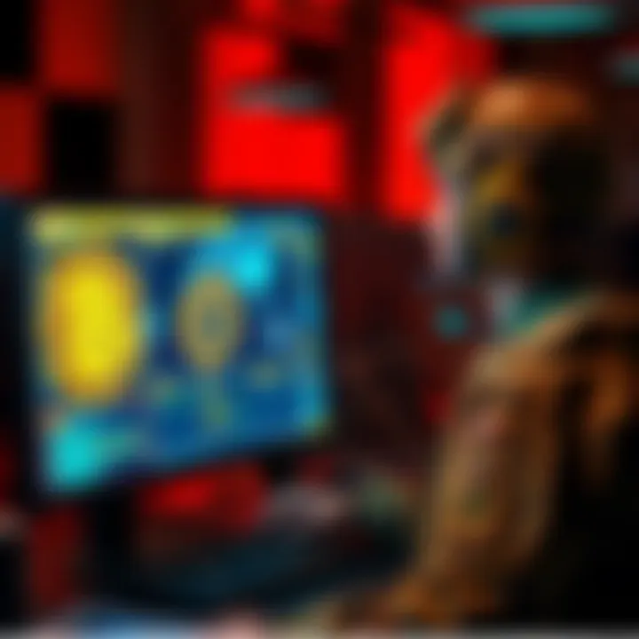 A soldier monitors a computer screen displaying Bitcoin blockchain data, highlighting the US military's use of cryptocurrency for cybersecurity.