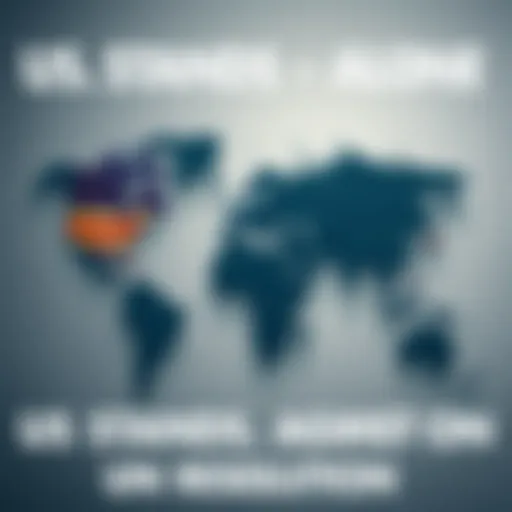 A world map showing distorted sizes of countries, with the United States flag marked on it signifying its opposition to a UN resolution