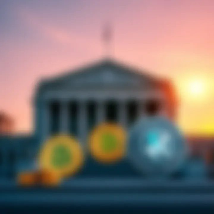 A graphic showing the US Treasury building with digital coins symbolizing stablecoins alongside the Kraken logo and a Federal Reserve emblem.