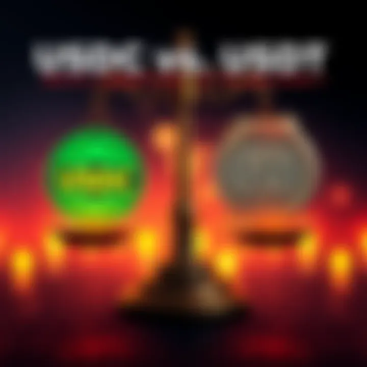 A visual representation of USDC and USDT logos with a balance scale, highlighting stability and transparency