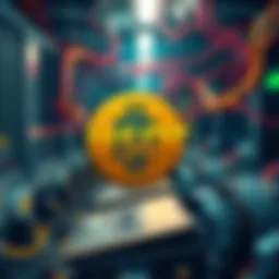 A digital illustration showing USDT logo with mining equipment in the background, representing the new payment option on NiceHash for miners and buyers.