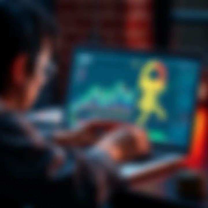 USDT Security Risks A person analyzing USDT security risks on a laptop with charts and digital currency symbols around