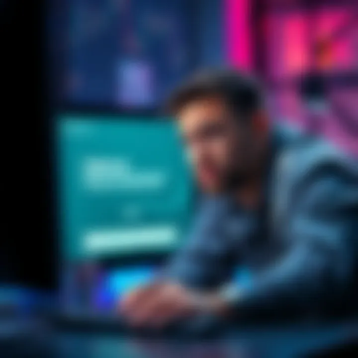 A worried Stake.us user checking their Litecoin transaction status on a computer screen, showing an error message.