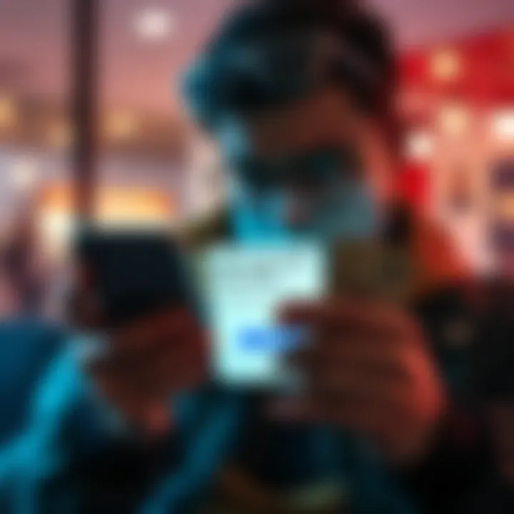 A frustrated person looking at their phone with a message about a failed money conversion, holding cash in hand