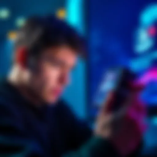 A user looking frustrated at their phone, showing an app with ad prompts and a logout message on screen