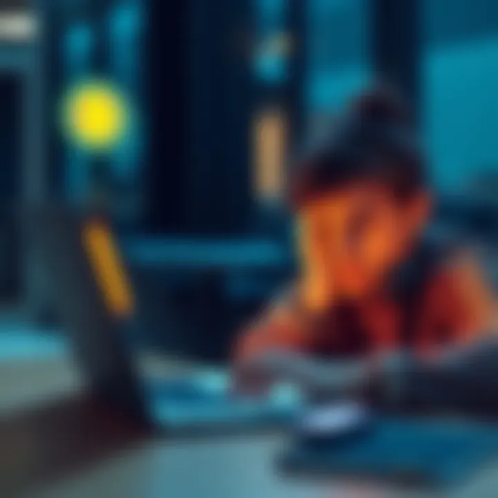 A person looking frustrated while using a laptop, with a digital currency symbol visible on the screen, representing issues with Bitget P2P transactions.