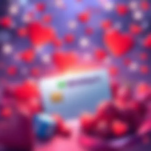 A festive illustration featuring a BitMart Card and heart symbols, symbolizing love and rewards for Valentine's Day