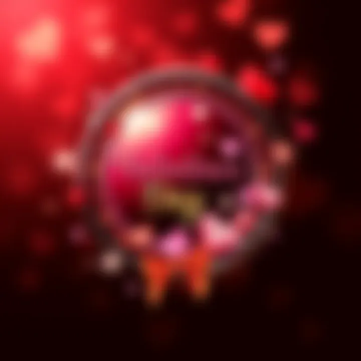 A shiny Valentine's Day badge with hearts and festive designs, celebrating love.