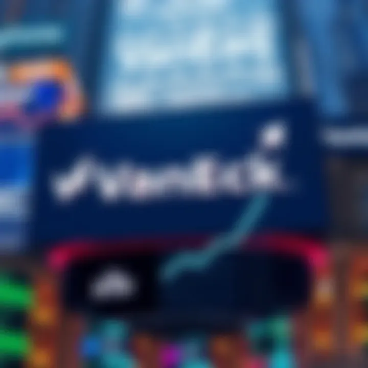 Graphic showing VanEck ETF logo with Nasdaq background and upward arrows symbolizing growth