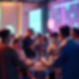 People engaging in conversation about VeChain updates and projects at a community meetup