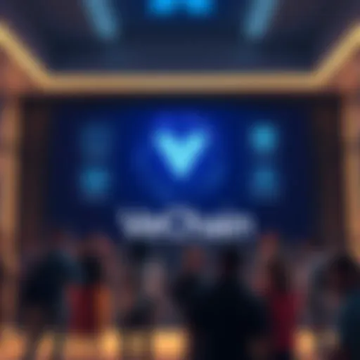 A graphic showing the VeChain logo alongside icons representing updates on VeBetter and StarGate, with people engaging in discussion