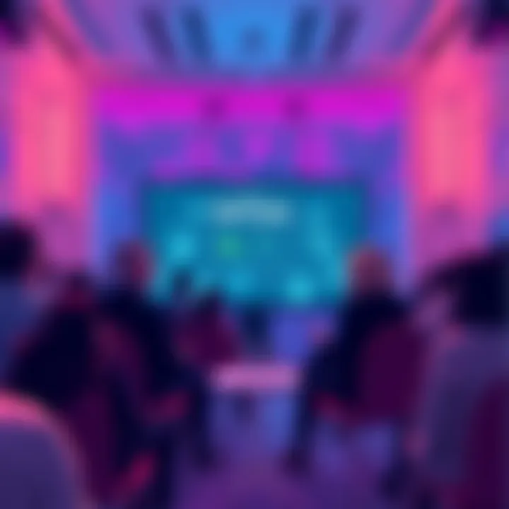 People engaging in a discussion about VeChain with resources displayed on a screen