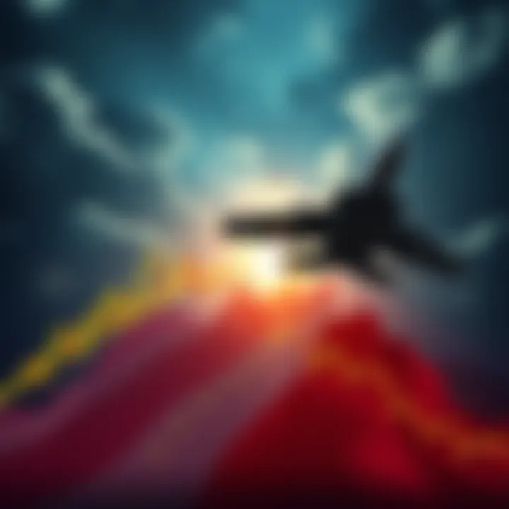 A stock market graph showing a downward trend alongside an image of a military aircraft, symbolizing rising tensions with Venezuela.