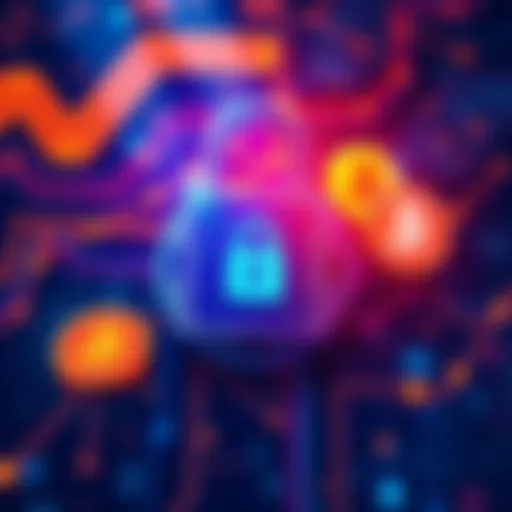 A graphic representing security concerns in crypto projects following the Vercel breach, featuring a digital lock and cryptocurrency symbols.