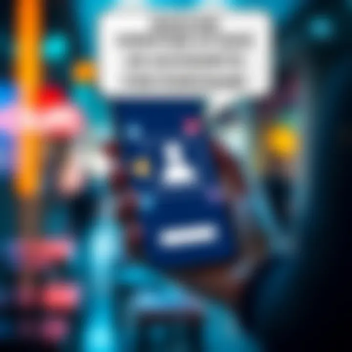 A graphic showing a person holding a smartphone with online account symbols, with a speech bubble indicating interest in buying verified accounts.