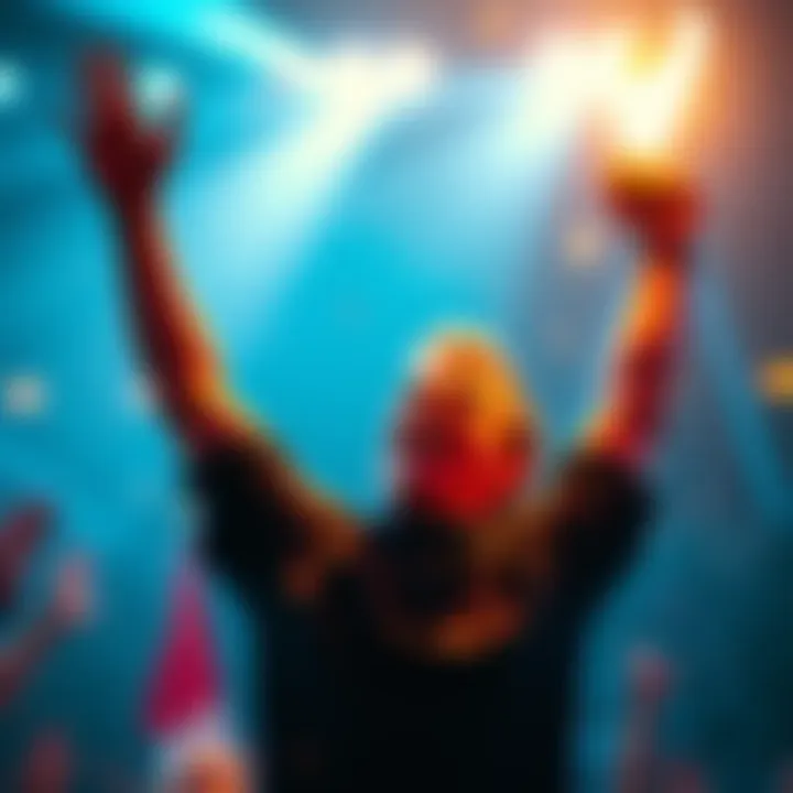 A person celebrating a quick win with hands raised in excitement, a bright trophy in their other hand.