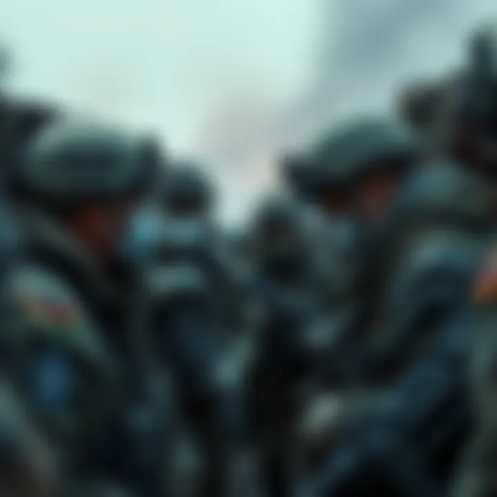 Medical personnel assessing soldiers in a trench during a viral outbreak