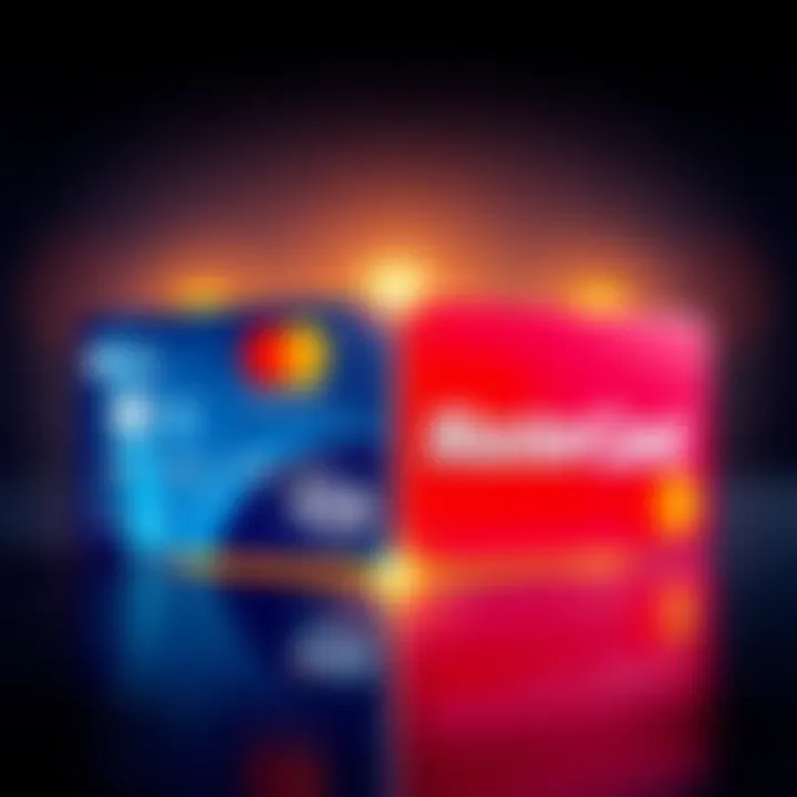 Illustration showing a Visa card and a Mastercard side by side, highlighting their differences in features and benefits.