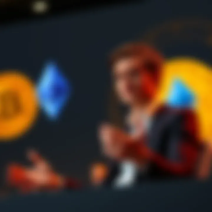 Vitalik Buterin speaking at a conference about the importance of simplicity in Bitcoin and Ethereum, with a backdrop of Bitcoin and Ethereum logos