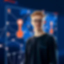 Vitalik Buterin stands beside a graphic representing decentralized social networks, emphasizing privacy and security for online interactions.