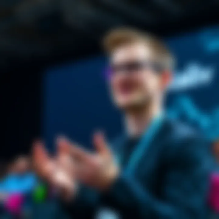 Vitalik Buterin speaking at a conference about Ethereum's Layer 2 solutions, expressing concerns over its future.