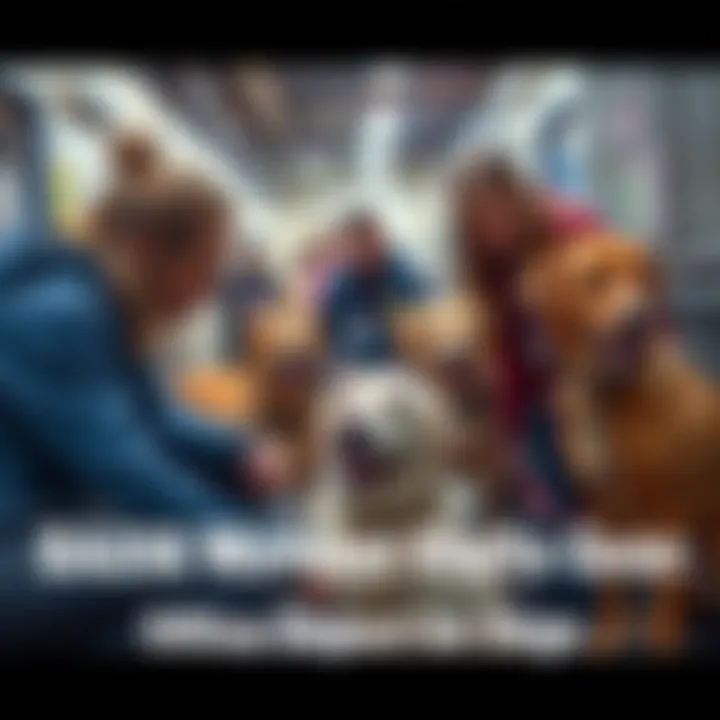 Volunteers socializing with shelter dogs, helping them prepare for adoption