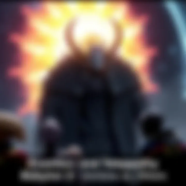 A Vorlon in a dark space setting, showcasing a glowing aura and telepathic energy around it. Other alien figures are present, representing different species engaging in a telepathic dialogue.