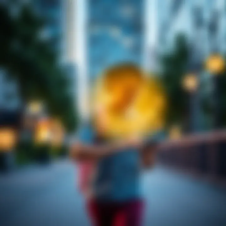Person walking outdoors, checking their phone for Sweatcoin rewards while tracking steps.
