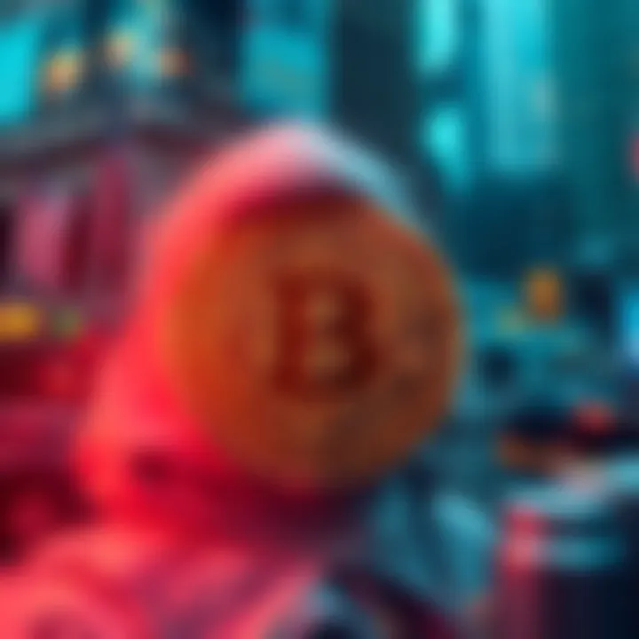Depiction of Wall Street symbols overshadowing Bitcoin with synthetic currency graphics