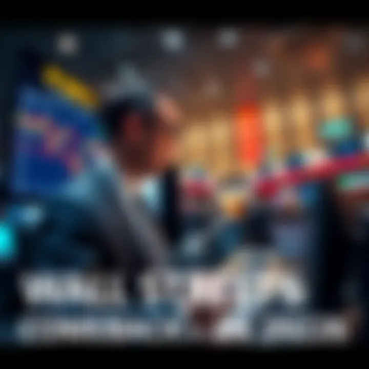 A trader in a suit looks at cryptocurrency charts on a digital screen in an office setting, symbolizing Wall Street's return to crypto investment.