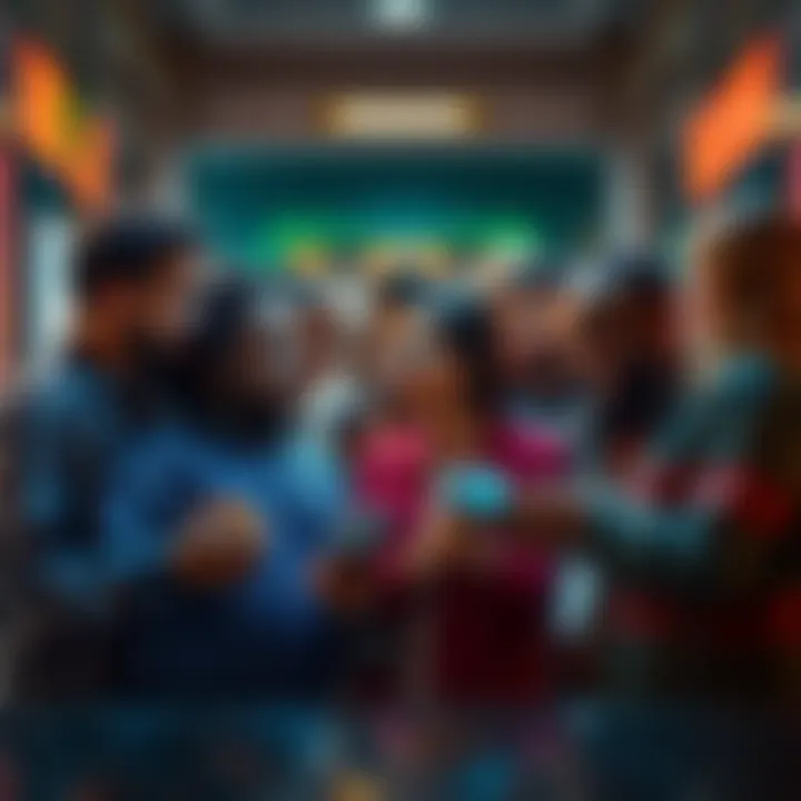 A group of diverse people discussing alternative wallet options on smartphones after a troubling iOS update