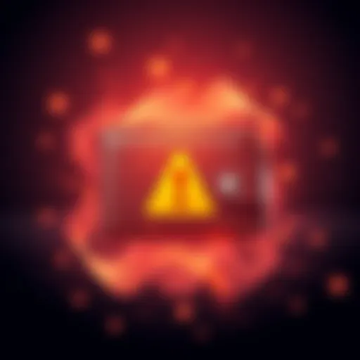 A digital wallet icon with a caution sign indicating potential tax issues from poison and dust transactions