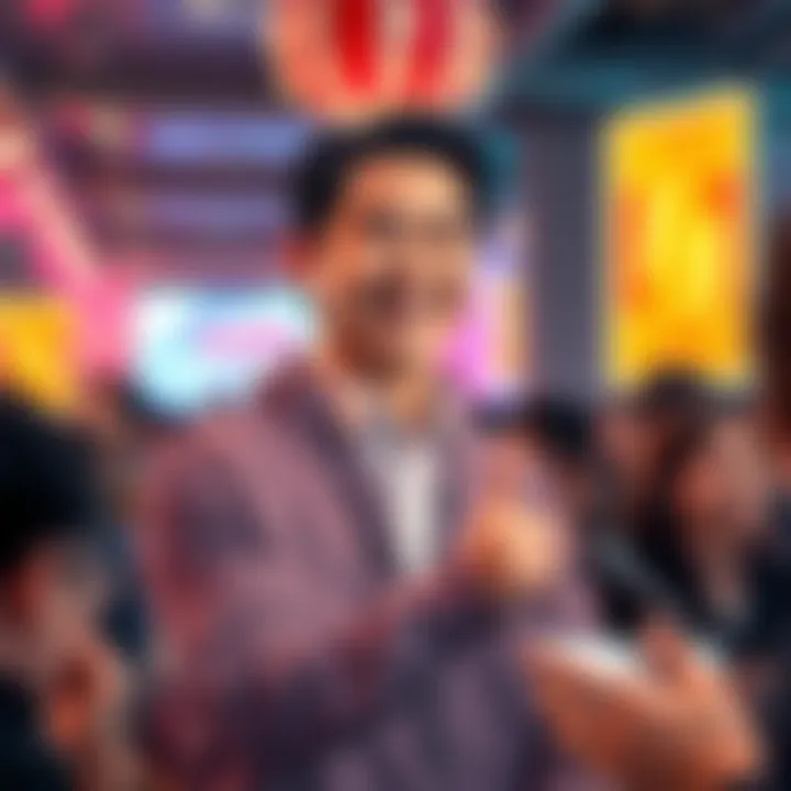 Wangmin Lee Celebrated for Mailing List Wangmin Lee smiling as he announces a new mailing list for Haru Invest customers at a community event