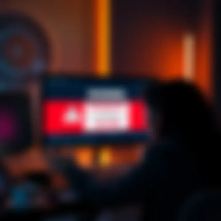 A distressed person looking at a computer screen showing a warning about losing money to a scam on Switcher.finance