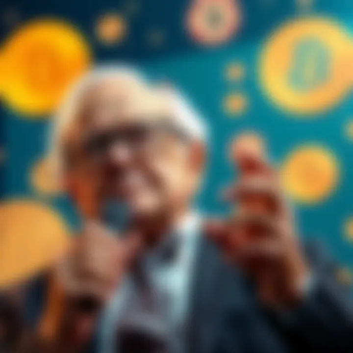 Warren Buffett speaking about Bitcoin advantages for long-term investors, with Bitcoin symbols in the background.