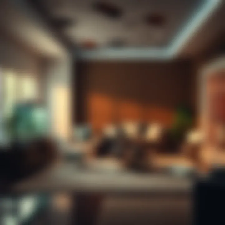 A damaged living room with wet carpets and an empty aquarium after a leak
