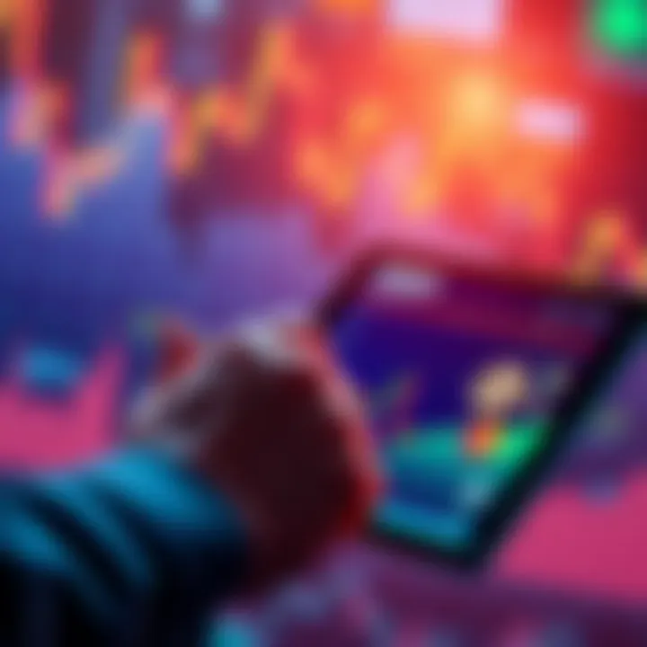 A person examining financial charts and crypto symbols while planning their wealth-building strategy with $NSDQ on a digital tablet.