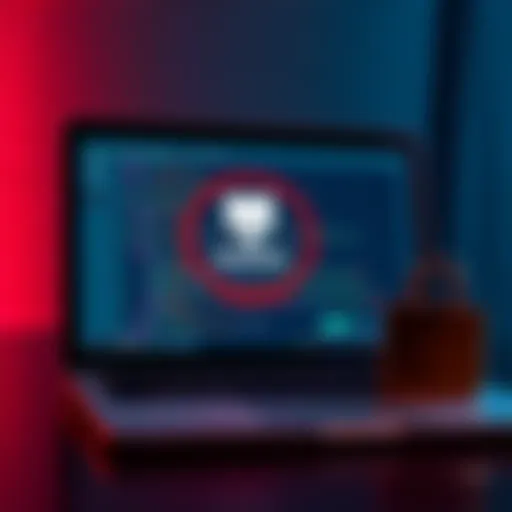 A laptop screen displaying malware scripts from a GitHub repository, with a warning sign and a secure wallet icon