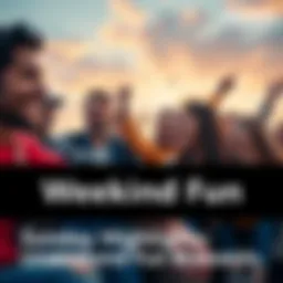 Group of people enjoying various activities outdoors during the weekend, showcasing laughter and engagement.