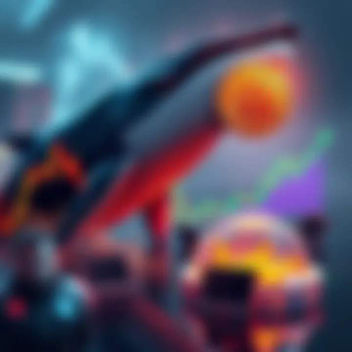 A large whale figure representing an investor buying Bitcoin, with a backdrop of rising cryptocurrency charts and a sense of market tension.