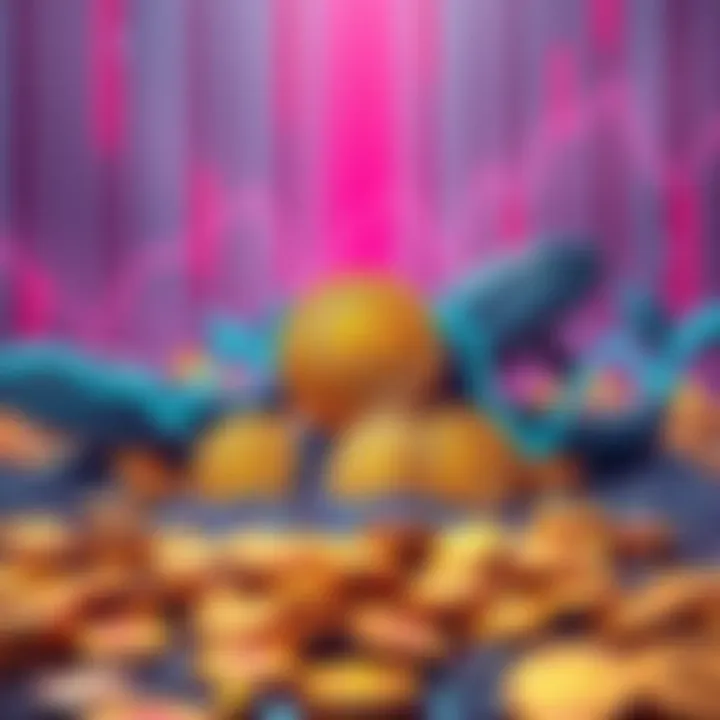 A graphic showing large digital coins surrounded by whale icons, with downward trend lines in the background to indicate falling prices.