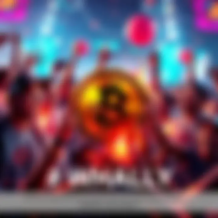 A vibrant graphic showing the $WHALLY coin surrounded by excited community members and merchandise