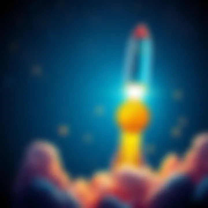 Graphic showing a rocket launching with a coin symbol representing $WHALLY, indicating growth and excitement in the crypto market.