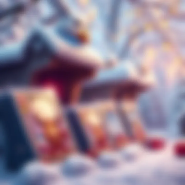 A display of winter-themed cards replacing the usual common packs, showcasing snowy designs and festive elements.